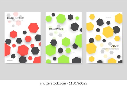 Abstract geometric pattern cards set. Shape colors template of flyear, magazines, posters, book cover, banners. Graphic invitation concept background. Layout quality modern