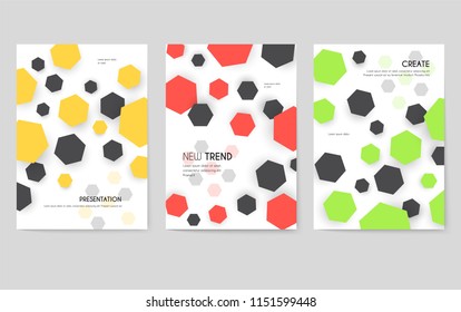 Abstract geometric pattern cards set. Shape colors template of flyear, magazines, posters, book cover, banners. Graphic invitation concept background. Layout quality modern