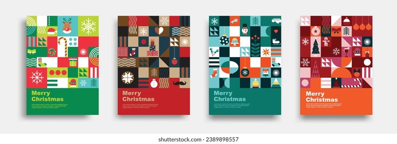 Resumen de patrones geométricos Fondo de Navidad, diseño de arte de color vectorial.