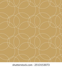 Abstract geometric pattern with circles, crosses, stripes, lines. Seamless vector background. White and gold ornament. Modern reticulated graphic design.