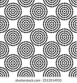Abstract geometric pattern with circles, crosses, stripes, lines. Seamless vector background. White and black ornament. Modern reticulated graphic design.