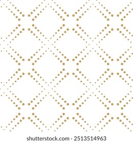 Abstraktes geometrisches Muster mit Kreisen, Kreuzen, Streifen, Linien. Nahtloser Vektorhintergrund. Weiße und goldene Ornamente. Modernes vernetztes Grafikdesign.