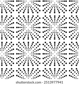 Abstract geometric pattern with circles, crosses, stripes, lines. Seamless vector background. White and black ornament. Modern reticulated graphic design.