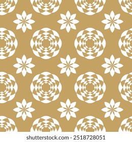 Patrón geométrico Abstractas con círculos, cruces, rayas, líneas. Fondo de Vector sin fisuras. Ornamento floral blanco y dorado. Diseño gráfico reticulado moderno.