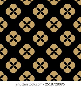 Patrón geométrico Abstractas con círculos, cruces, rayas, líneas. Fondo de Vector sin fisuras. Adorno floral negro y dorado. Diseño gráfico reticulado moderno.