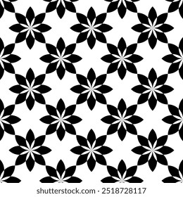 Padrão geométrico abstrato com círculos, cruzes, listras, linhas. Plano de fundo de vetor contínuo. Ornamento floral branco e preto. Design gráfico reticulado moderno.