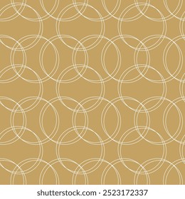Abstract geometric pattern with circles, crosses, stripes, lines. Seamless vector background. White and gold ornament. Modern reticulated graphic design.