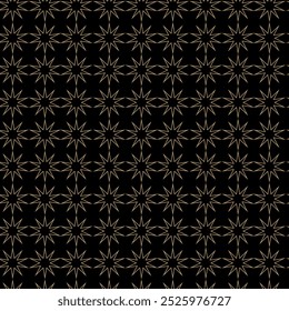Padrão geométrico abstrato com círculos, cruzes, listras, linhas. Plano de fundo de vetor contínuo. Ornamento preto e dourado. Design gráfico reticulado moderno.