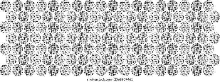 Abstract Geometric pattern, circles and dots, Illustration, vector, alternating overlapping, orderly arrangement background, black and white, banner, website, template, dark.