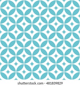 Abstract geometric pattern with circles, rhombuses. Repeating seamless vector background. Blue and white texture. Graphic modern pattern.