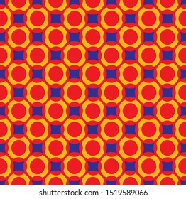 Abstract geometric pattern with circles . Seamless vector background in red, blue, orange colors. Circular modern texture. For web, backdrop, wallpaper, fabric, tile, print, wrapping paper.