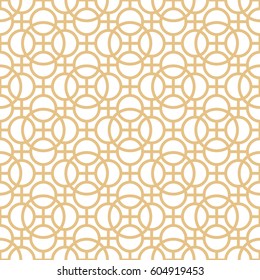 Abstract geometric pattern with circles. Seamless vector background. Gold and white texture. Graphic modern pattern.