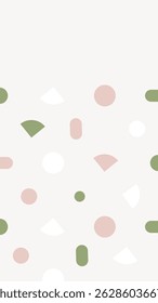 Padrão geométrico abstrato com círculos, semicírculos e retângulos. Cor pastel macia em rosa, verde e branco. Design minimalista e moderno com formas geométricas. Vetor de fundo.