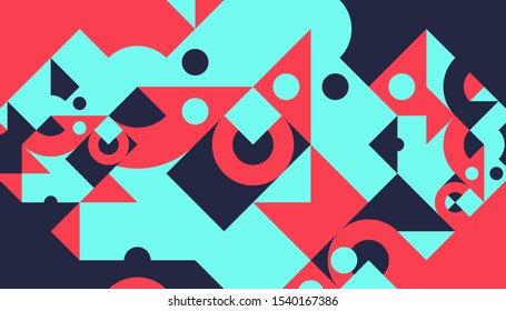 Abstract geometric pattern with circles and squares, round shapes composition. Graphic vcector background.