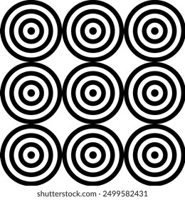 Abstract geometric pattern with circles, stripes, lines. Seamless vector background. White and black ornament. Modern reticulated graphic design.
