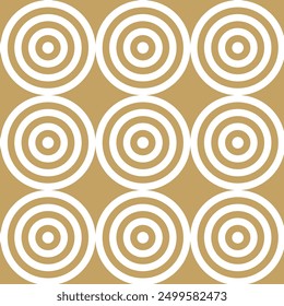 Abstract geometric pattern with circles, stripes, lines. Seamless vector background. White and gold ornament. Modern reticulated graphic design.