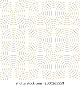 Abstract geometric pattern with circles, stripes, lines. Seamless vector background. White and gold ornament. Modern reticulated graphic design.