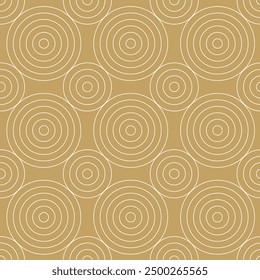 Abstract geometric pattern with circles, stripes, lines. Seamless vector background. White and gold ornament. Modern reticulated graphic design.