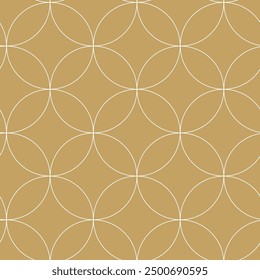 Abstract geometric pattern with circles, stripes, lines. Seamless vector background. White and gold ornament. Modern reticulated graphic design.