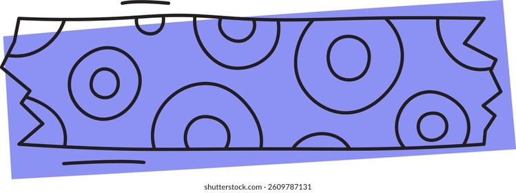 Abstract geometric pattern with circular doodles on washi tape in a playful style. Circular motifs create a lively and engaging pattern on decorative tape. Cartoon vector illustration.