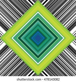 Abstract geometric pattern in cold color tones. Ornate colorful background. Square illustration for card, fashion textile, bad linen, rug and cover. Knitting Mandala. Classic mosaic design. 