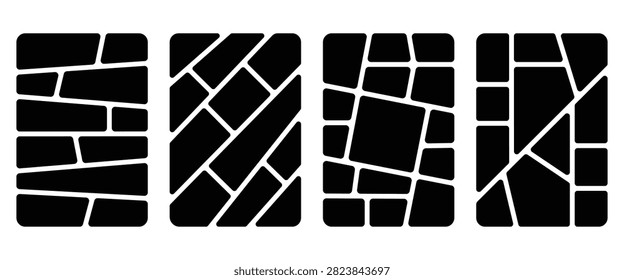 Abstract geometric pattern collection featuring irregular stone inspired shapes for seamless backgrounds decorative surfaces contemporary branding print projects and professional graphic design resources