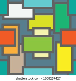 Abstract geometric pattern with colored rectangles. A seamless vector background. Blue, yellow, green, gray, red, orange texture. 