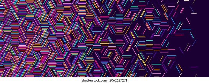 Abstract geometric pattern with colorful hexagonal lines. Seamless vector background with fade effect