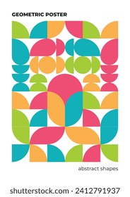 Abstract geometric pattern with colorful primitive shapes in bauhaus style. Poster, flyer, invitation, cover template for presentation, catalog, booklet