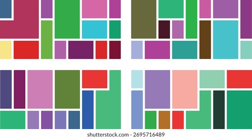 Abstract geometric pattern with colorful rectangles and squares arranged in a grid on a, modern design
