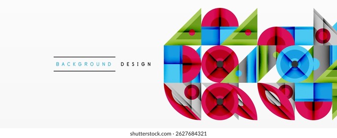 Abstract geometric pattern. Colorful shapes overlap, creating modern design. Background features vibrant hues, clean lines.