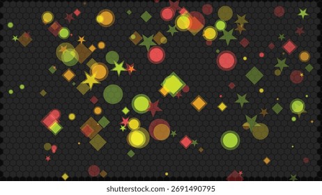 Patrón geométrico Abstractas con Formas coloridas sobre fondo hexagonal oscuro Diseño moderno