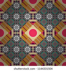 Abstract geometric pattern. Colorful texture. Seamless geometric pattern. Vector seamless pattern. Gray, brown and beige background. Geometric background with rhombus, dots and nodes.