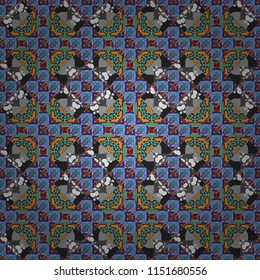 Abstract geometric pattern. Colorful texture. Blue, gray and violet background. Seamless geometric pattern. Geometric background with rhombus, dots and nodes. Vector seamless pattern.