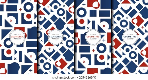 Abstract geometric pattern combination set. Vector circle, triangle, square lines color art wallpaper. Brochure template red blue collection for fabric patterns and wrapping paper.