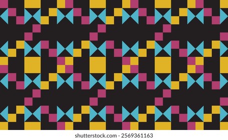 Abstract geometric pattern combination of squares and triangles on black background