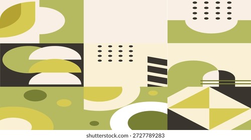 El Abstractas patrón geométrico combina varias Formas y círculos con una paleta de colores frescos que ofrece un elemento de Diseño gráfico moderno