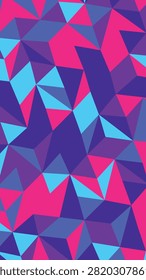 Abstract geometric pattern composed of interconnected triangles in pink, purple, and cyan hues filling the vertical panel.