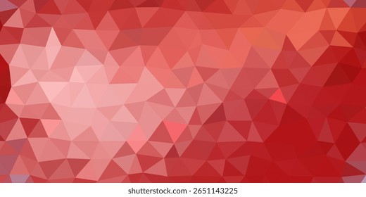 Abstract geometric pattern composed of various-sized triangles in shades of red and pink. 