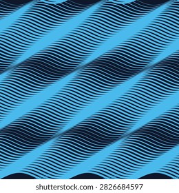 Abstract geometric pattern with composition filled interlocking dark blue cream