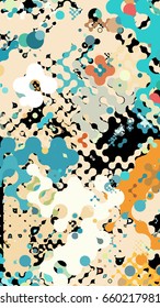 Abstract geometric pattern consisting of chaotically scattered circles of different diameters and colors