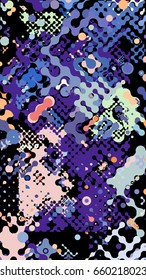Abstract geometric pattern consisting of chaotically scattered circles of different diameters and colors
