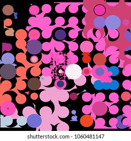 Abstract geometric pattern consisting of circles of different diameters and colors.