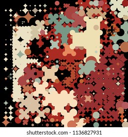 Abstract geometric pattern consisting of circles of different diameters and colors.