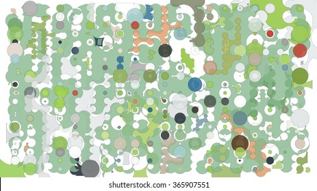 Abstract geometric pattern consisting of circles of different diameters and colors