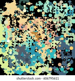Abstract geometric pattern consisting of circles of different diameters and colors against black background