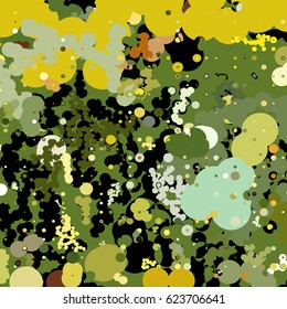 Abstract geometric pattern consisting of circles of different diameters and colors