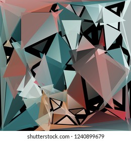 Abstract geometric pattern consisting of randomly distributed triangles of different sizes and colors against black background. Chaotic colorful backdrop in a low poly style with illusion of depth.