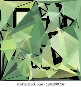 Abstract geometric pattern consisting of randomly distributed triangles of different sizes and colors against black background. Chaotic colorful backdrop in a low poly style with illusion of depth.