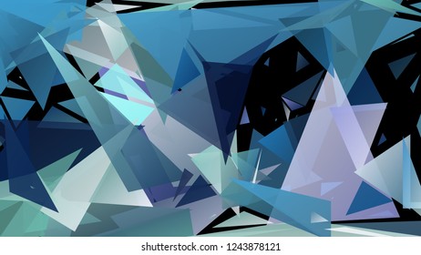 Abstract geometric pattern consisting of randomly distributed triangles of different sizes and colors against black background. Chaotic colorful backdrop in a low poly style with illusion of depth.